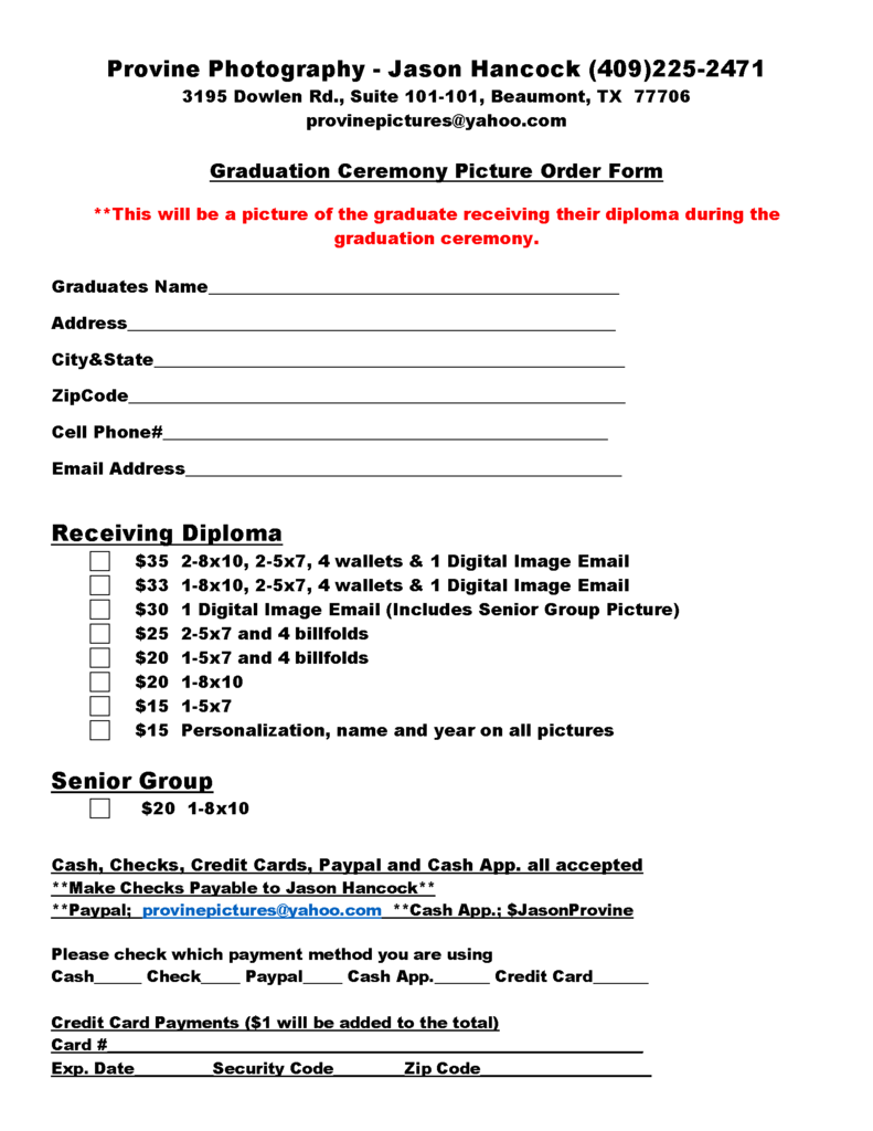 2021 Graduation - Provine Picture Order form
