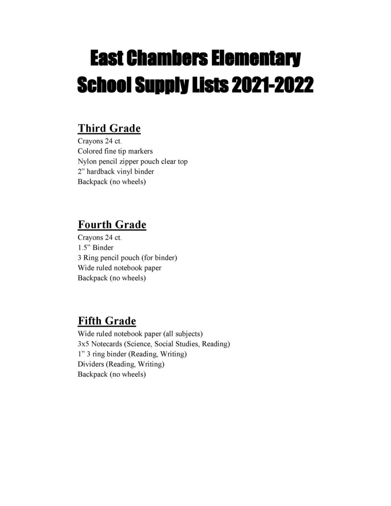List of school supplies