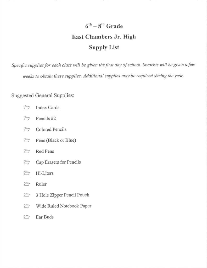 List of school supplies
